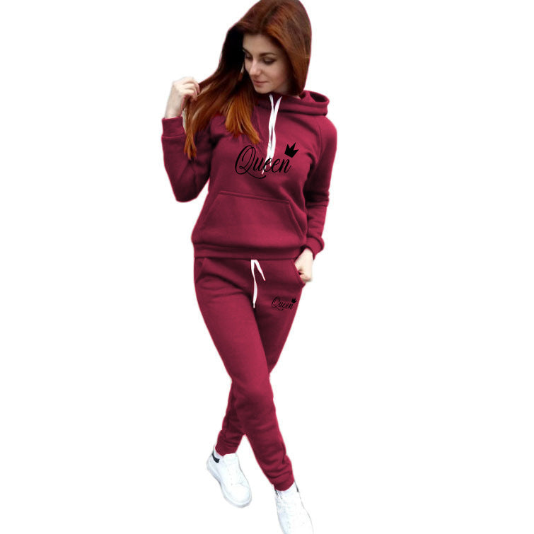 Women's Hooded Slim Fit Printed Korean Fashion Casual Suit