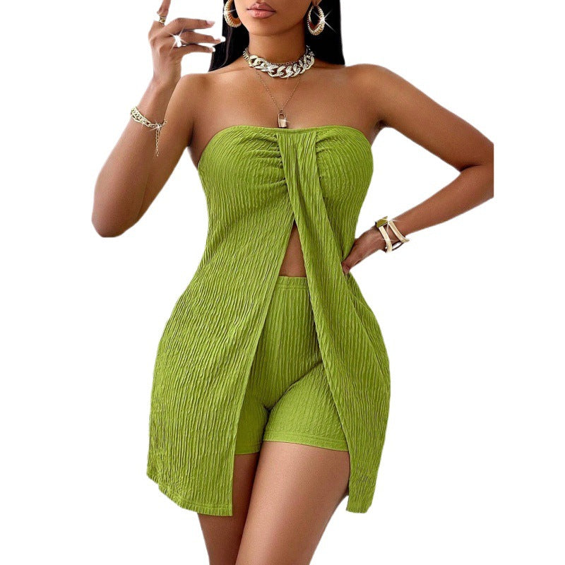 Classy Cool New Solid Color Strapless Fashion Casual Suit