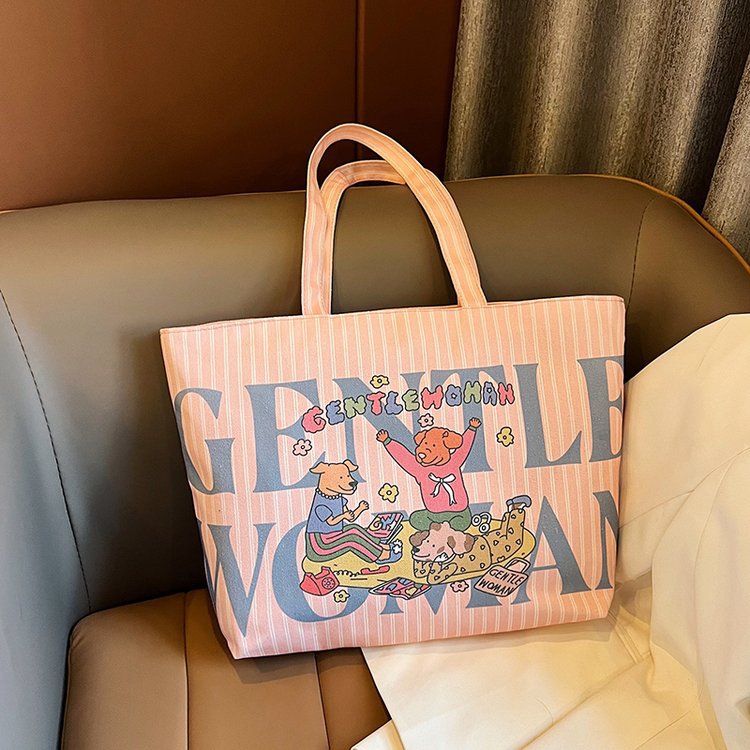 Letter Print Large Capacity Canvas Texture Tote Bags