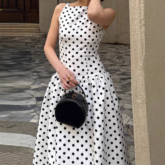 Desire Sleeveless Polka Dot Slim Dress Vests
