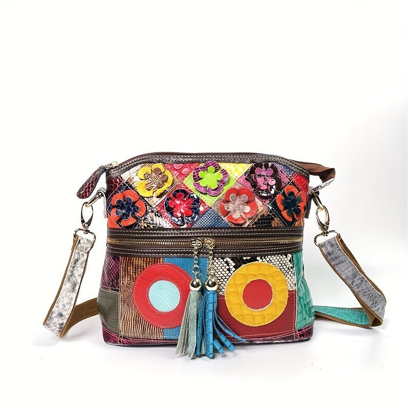 Women's Pattern Color Handmade Daily Personality Tassel Small Square Bags