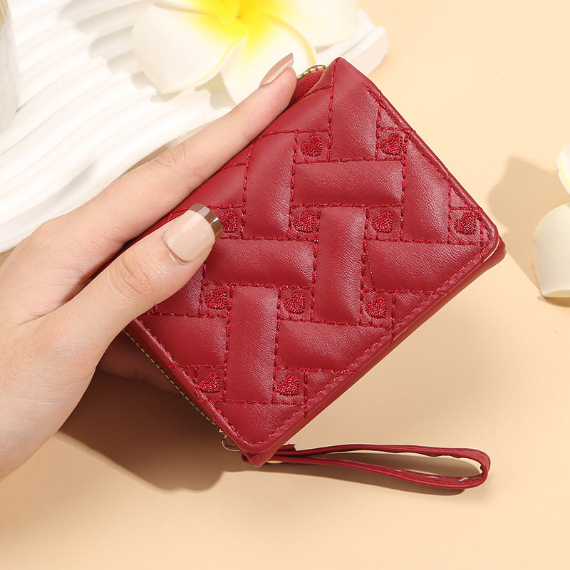 Women's Fashion Embroidery Love Tri Fold Multiple Ladies Wallets