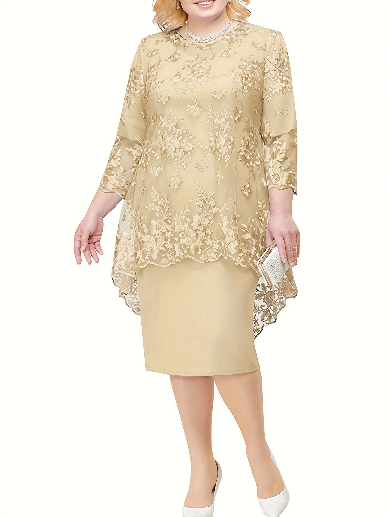 Women's Lace Embroidery Two-piece Set Temperament Commute Dresses