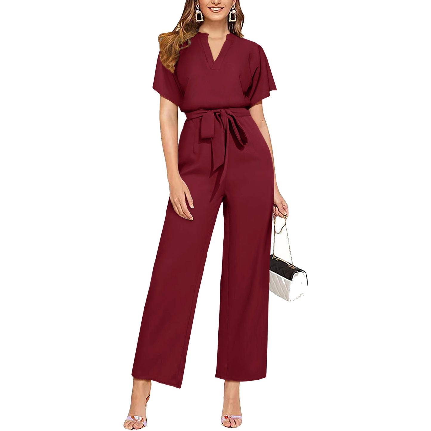 Charming Women's Summer Solid Color Belt Jumpsuits