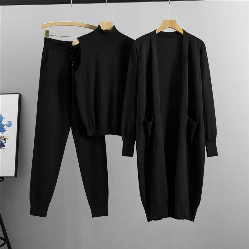 Women's Fashionable Graceful Casual Knitted Three-piece Set Suits