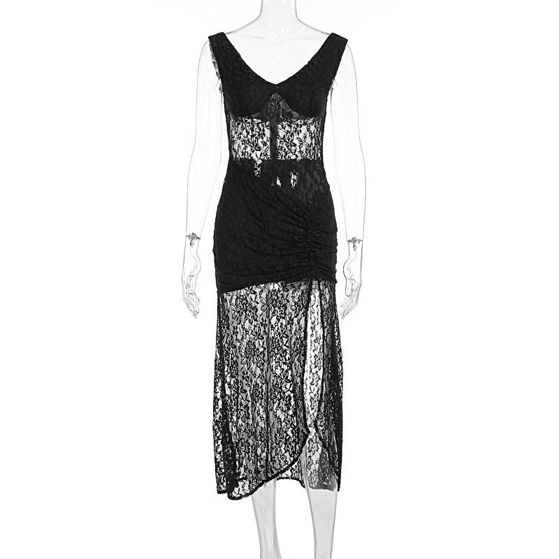 Summer Sexy Fashion Lace Stitching Spaghetti Straps Slimming Dresses