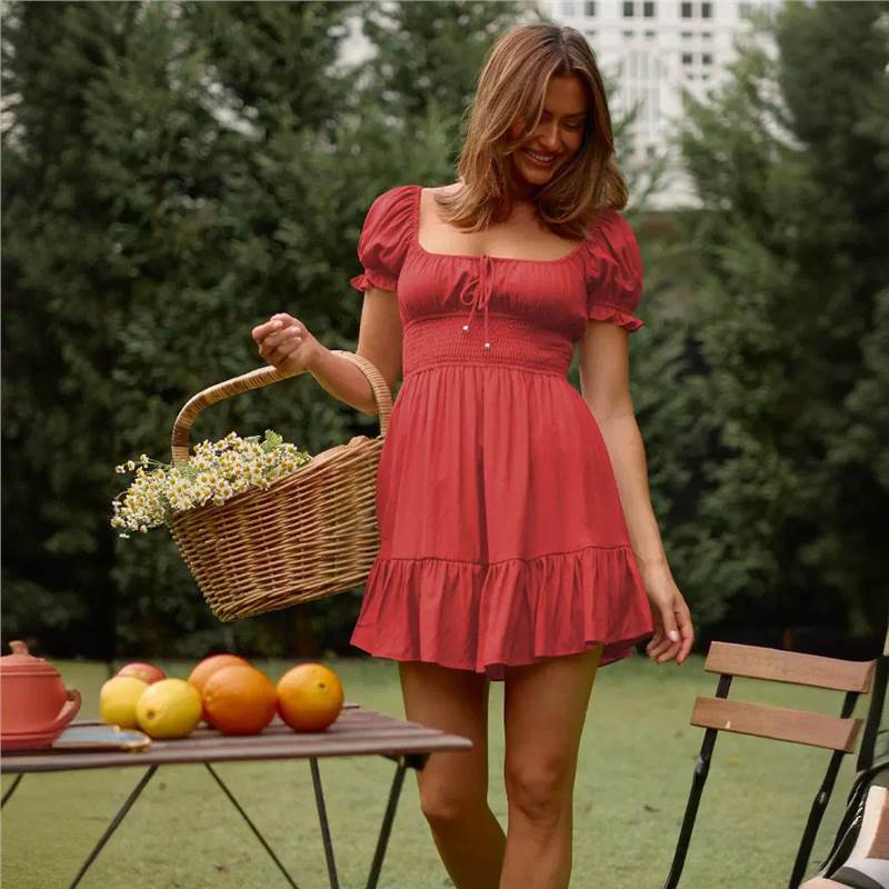 Women's Fresh Elegant Square Collar Youthful Backless Skirts