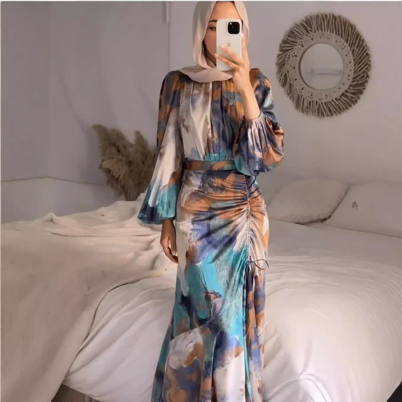 Women's Pleated Slimming Long Sleeve Dress Commuter Dresses