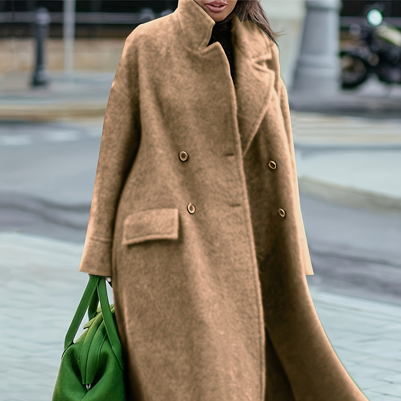 Long Woolen Solid Color Temperament Commute Coats