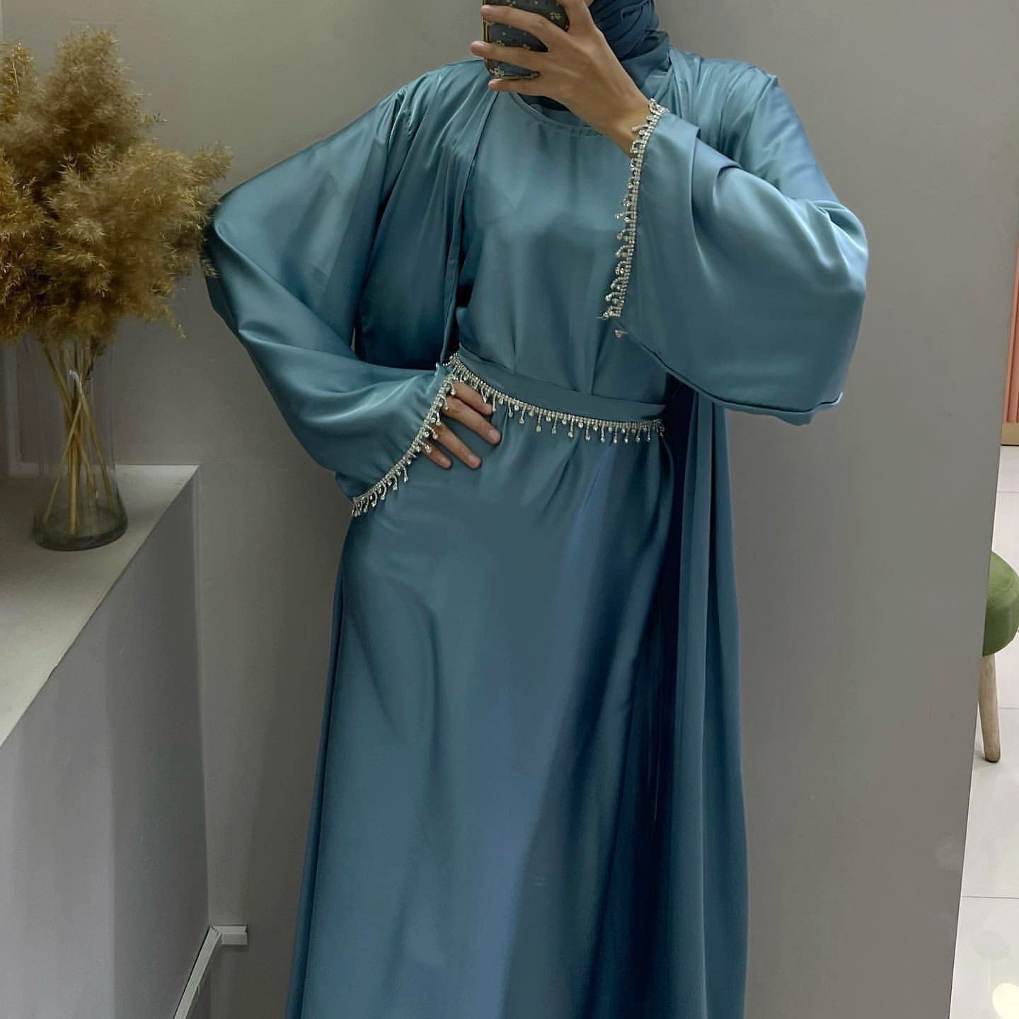 Solid Color Beading Dress Crystal Chain Dresses