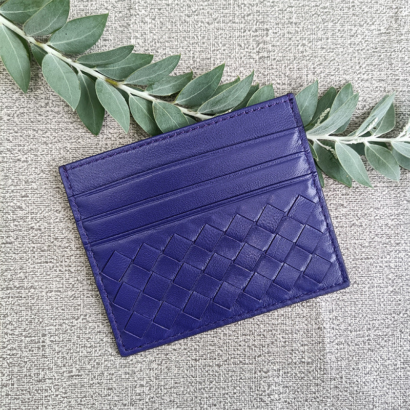 Women's & Men's & Name Sheepskin Woven Lightweight Clamp Card Holder