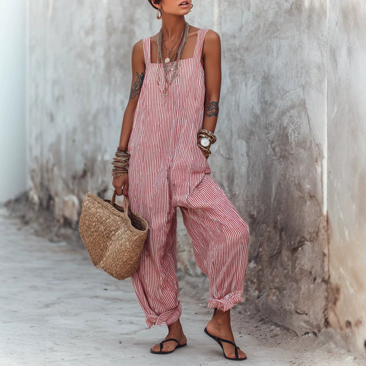 Women's Summer Idle Style Suspender Thin Stretchy Casual Beach Jumpsuits