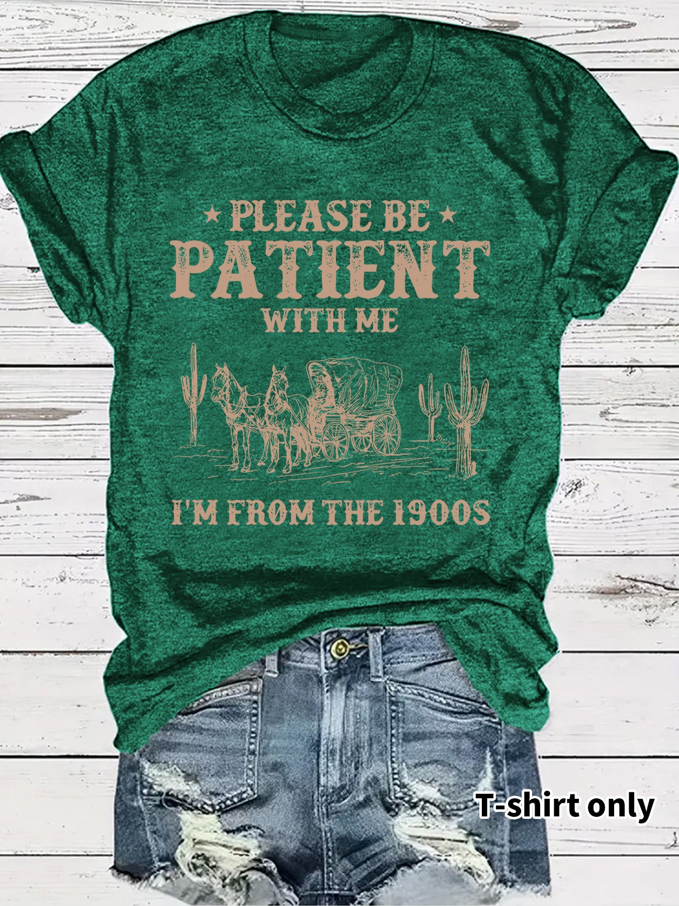 Women's Denim Retro Pattern Round Neck Sleeve Shorts