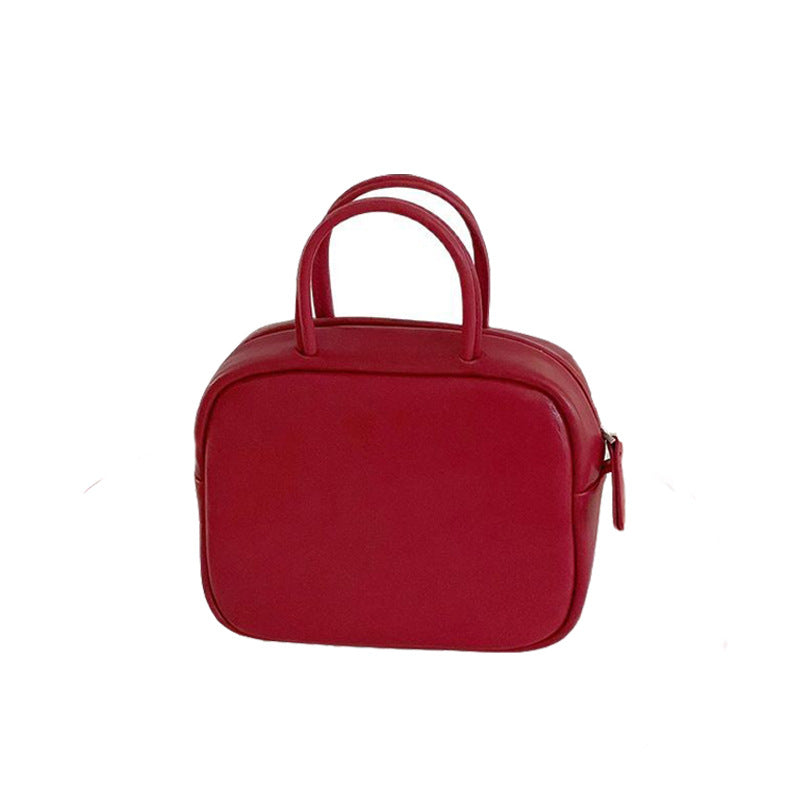 Niche Vegetable Tanning Leather Boston Minimalist Portable Handbags