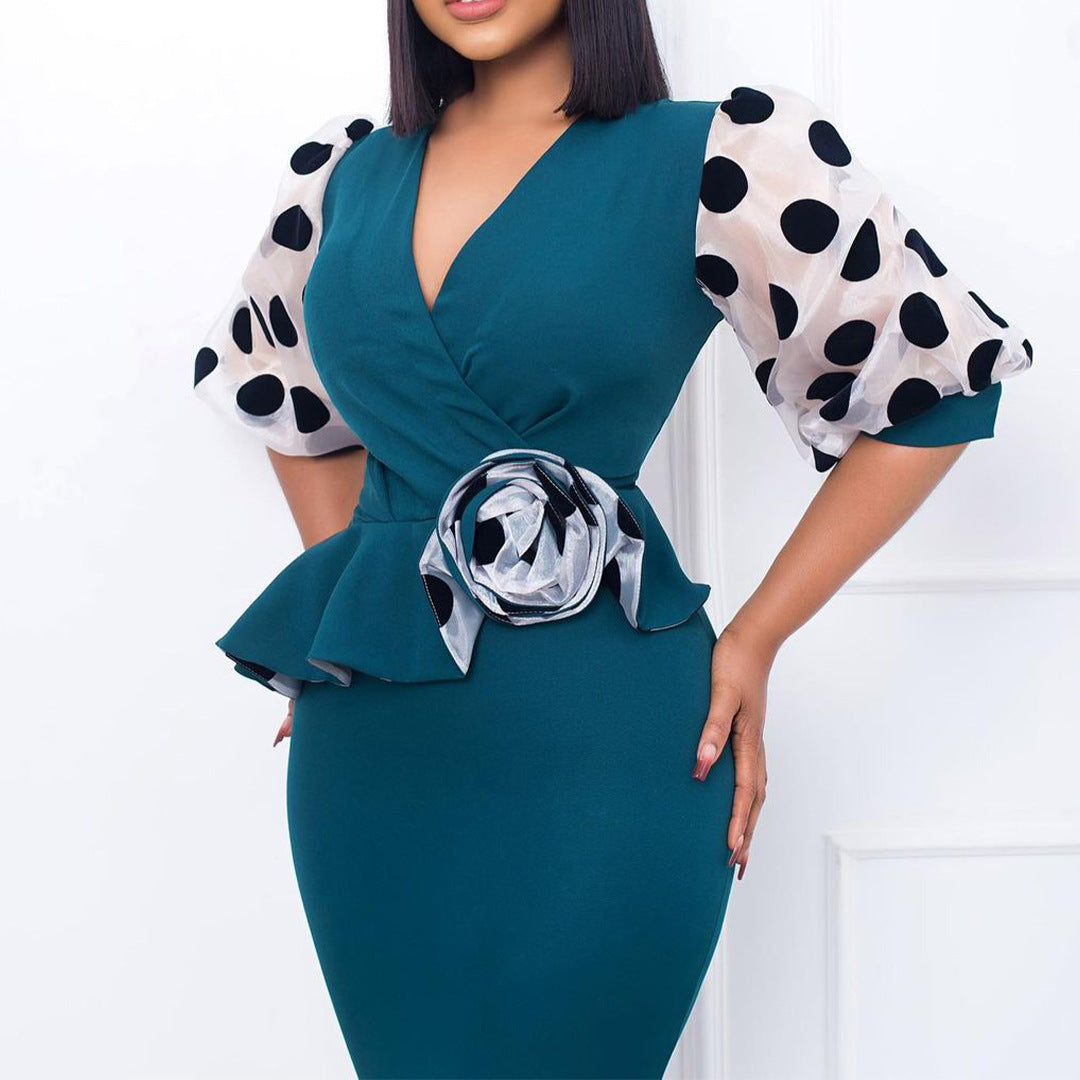 Women's Fashion Polka Dot Mesh Patchwork Dress