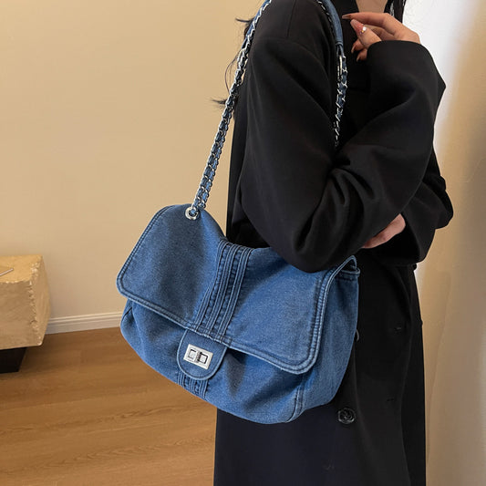 Women's Denim Fashion Large Capacity Chain High-grade Shoulder Bags