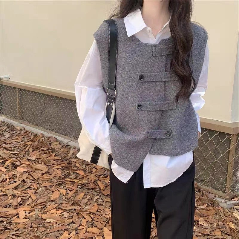 Spring Autumn Outerwear Bandage Dress Temperament Artistic Style Design Irregular Women's Vest