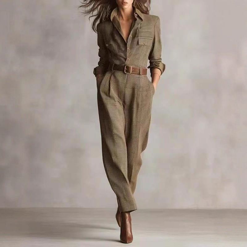 Autumn Classic Retro Plaid Cargo Overalls Jumpsuits