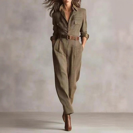Autumn Classic Retro Plaid Cargo Overalls Jumpsuits