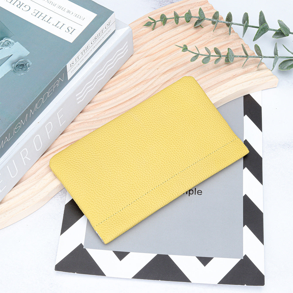 First Layer Cowhide Lady's Simple Long Automatic Closure Ladies Wallets