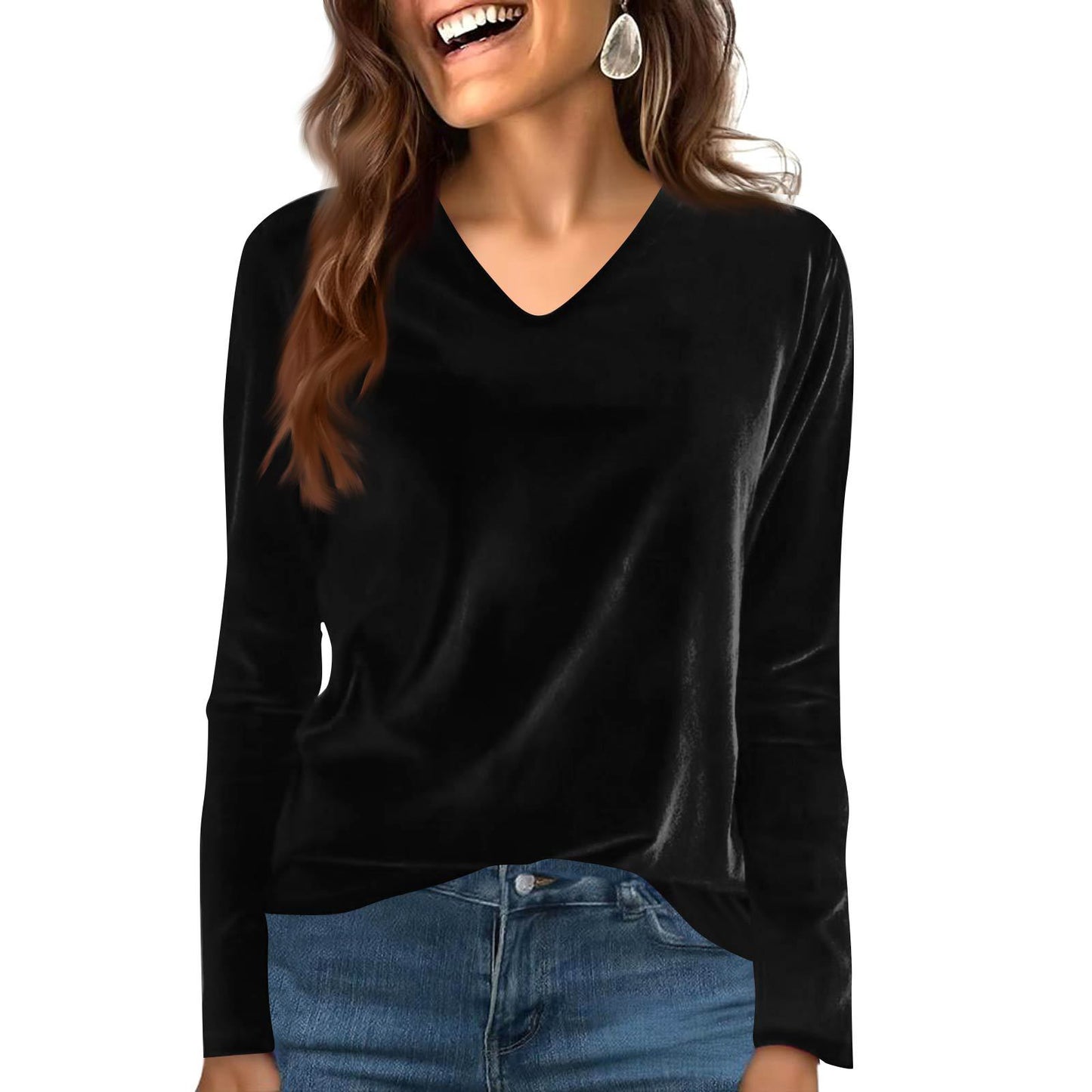 Women's Veet Solid Color Long Sleeve Retro Bottoming Women's T-shirt