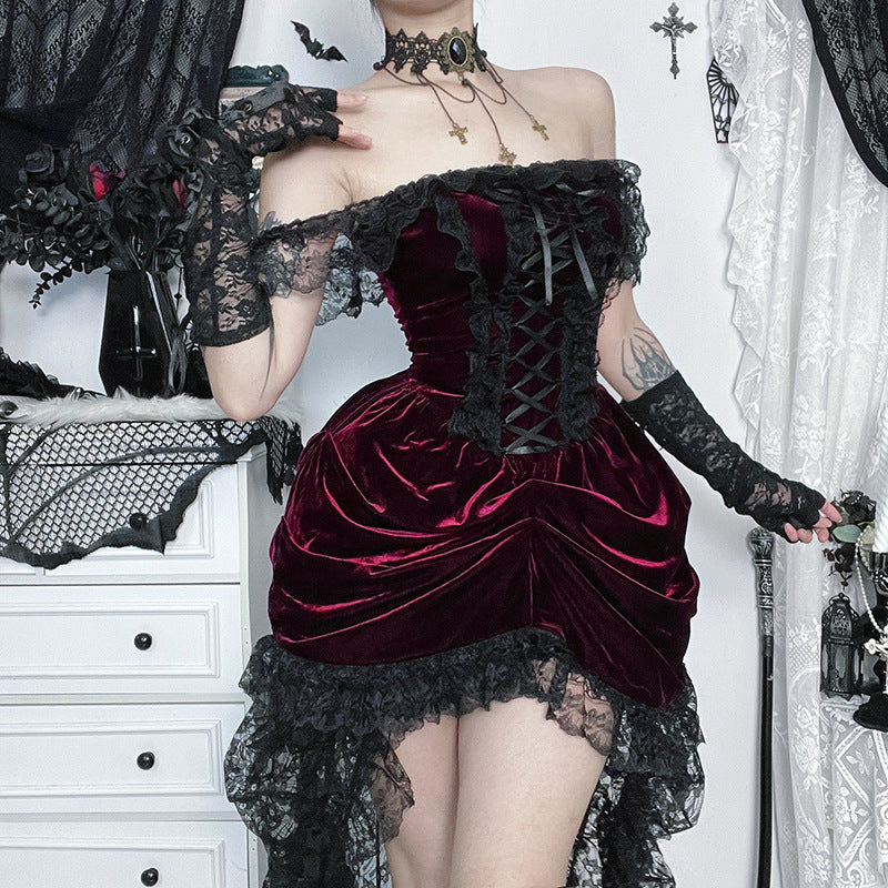 Dark Stitching Trailing Dress Gothic Style Dresses