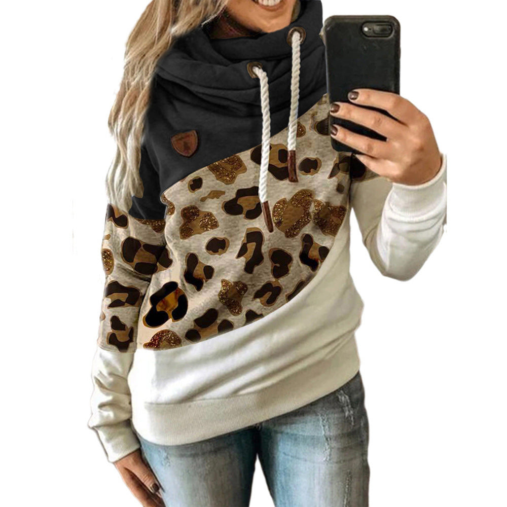 Women's Printed Stitching Hooded Fleece Loose Women's Sweater, Sweater