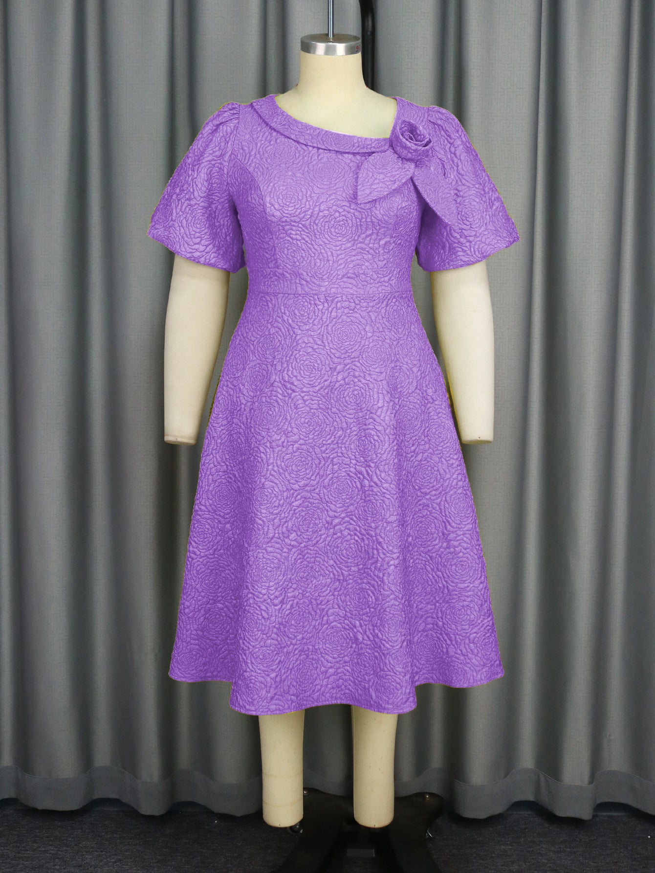 Jacquard Fabric Flowers Dress African A- Dresses