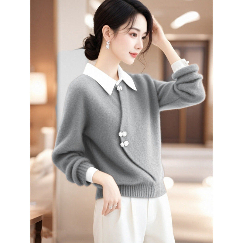 Women's Chinese Gray With Beautiful Design In Winter Sweaters
