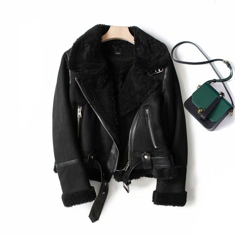 Women's Large Lapel Thickened Motorcycle Suede Fur Jackets