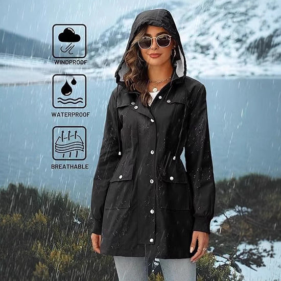Women's Lightweight Raincoat Waterproof Windbreaker Striped Mountaineering Outdoor Jackets