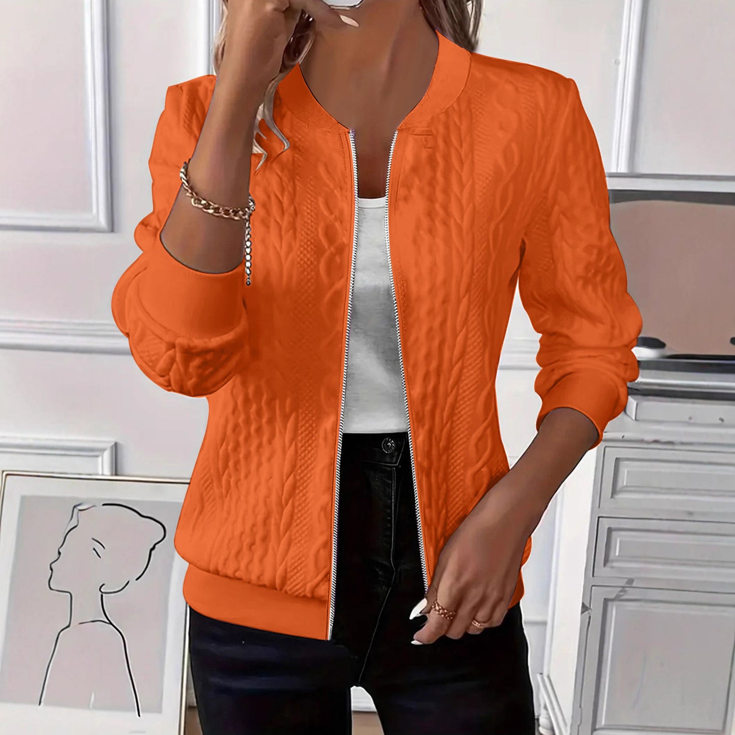 Women's Solid Color Long Sleeve Knitted Zipper Clothing