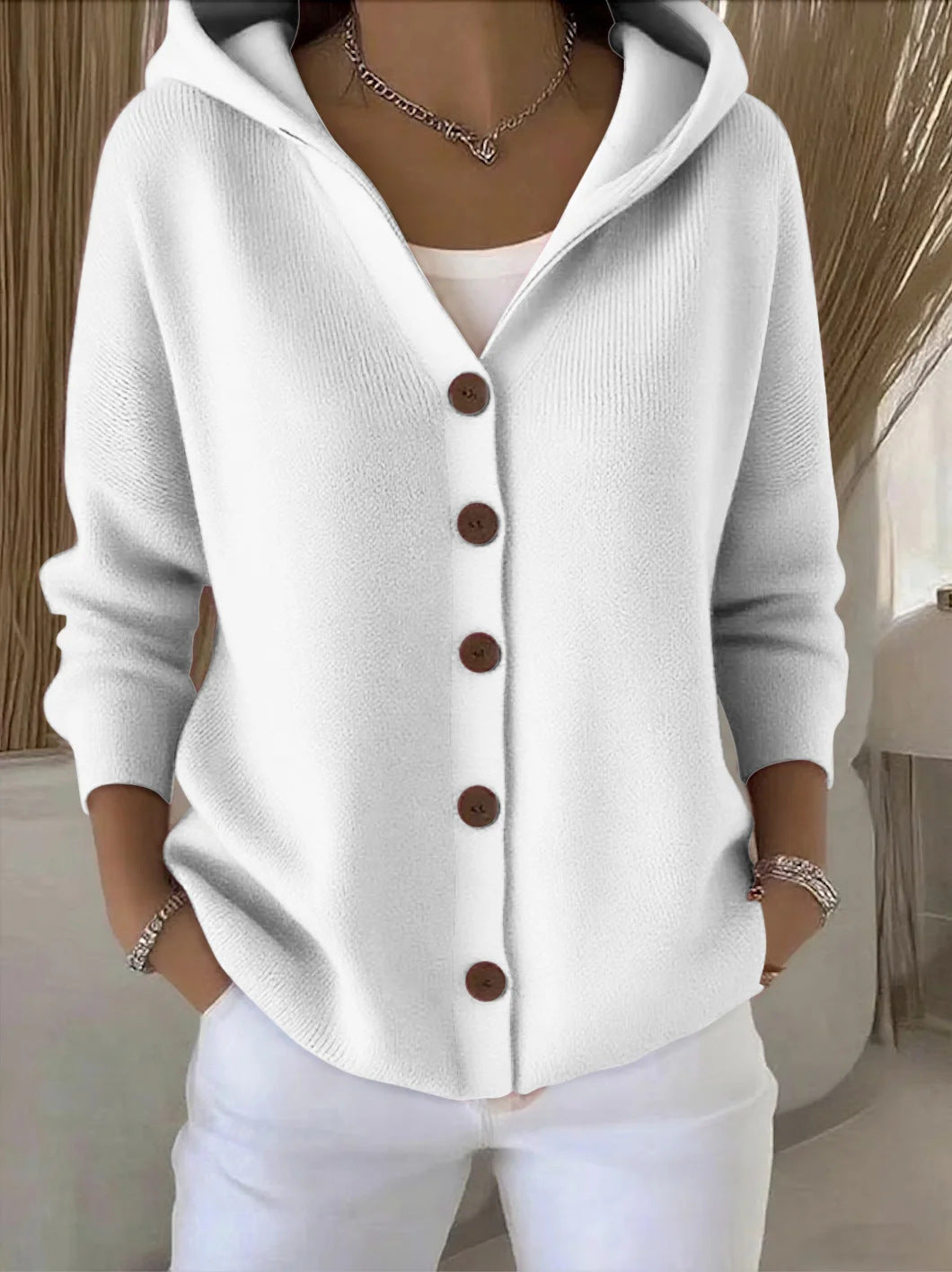 Women's Hooded Knit Solid Color Casual Fashion Cardigans