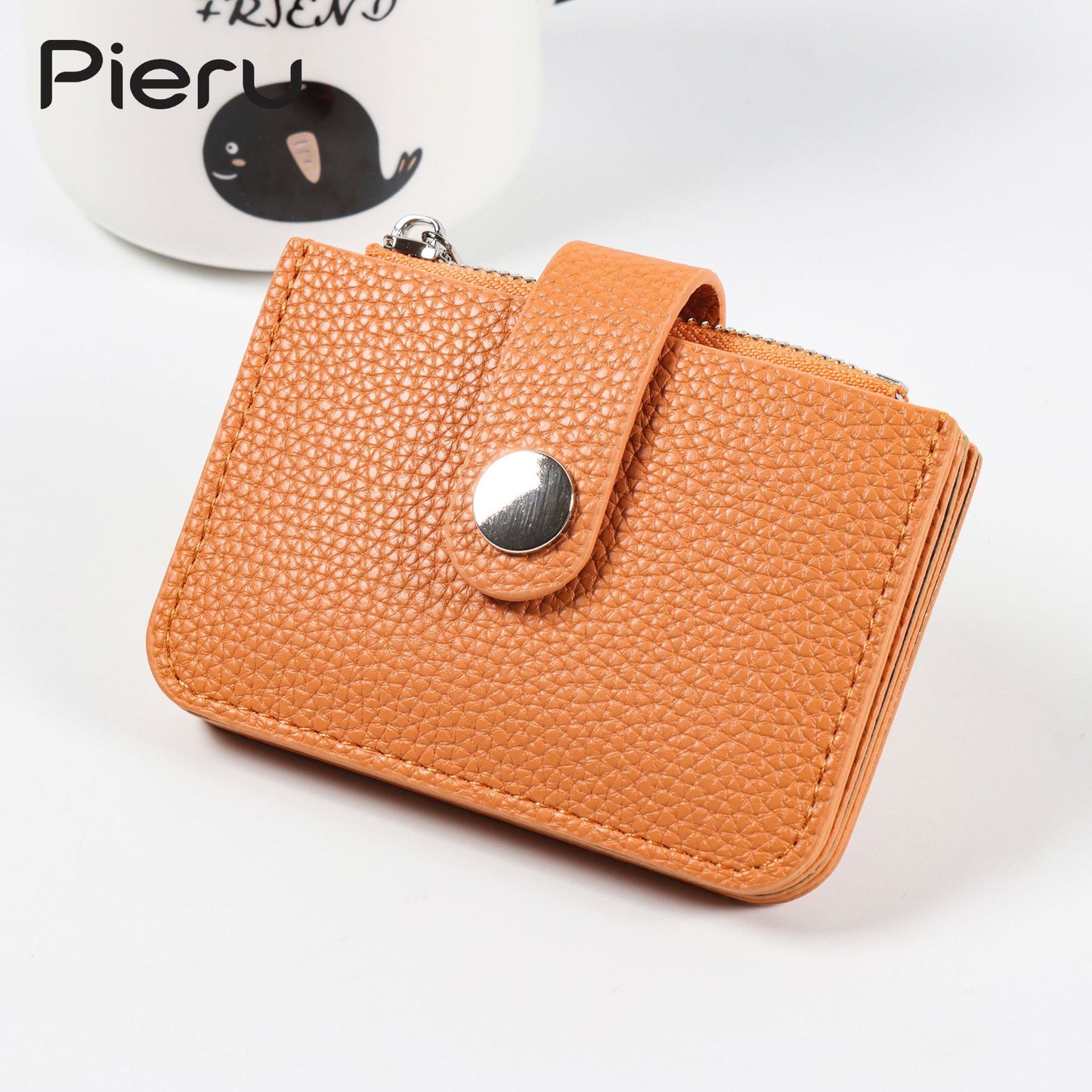Simple Clamp Lychee Pattern Fresh Zipper Card Holder