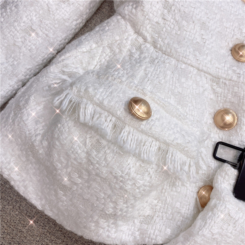 Classic Style White Shiner Tweed Two-piece Suits