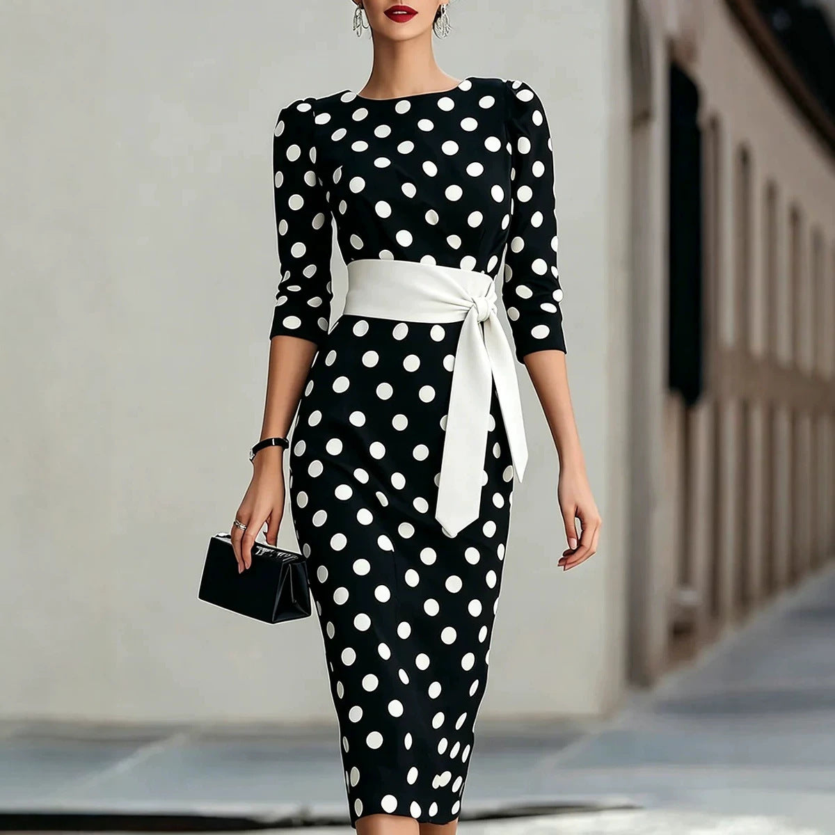 Women's Summer Fashion Elegant Polka Dot Sheath Dress