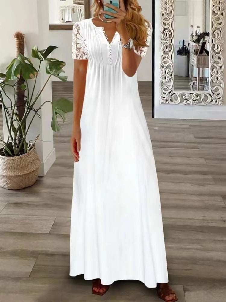 Women's Summer Single Breasted Lace Ruffled Sleeves Dress