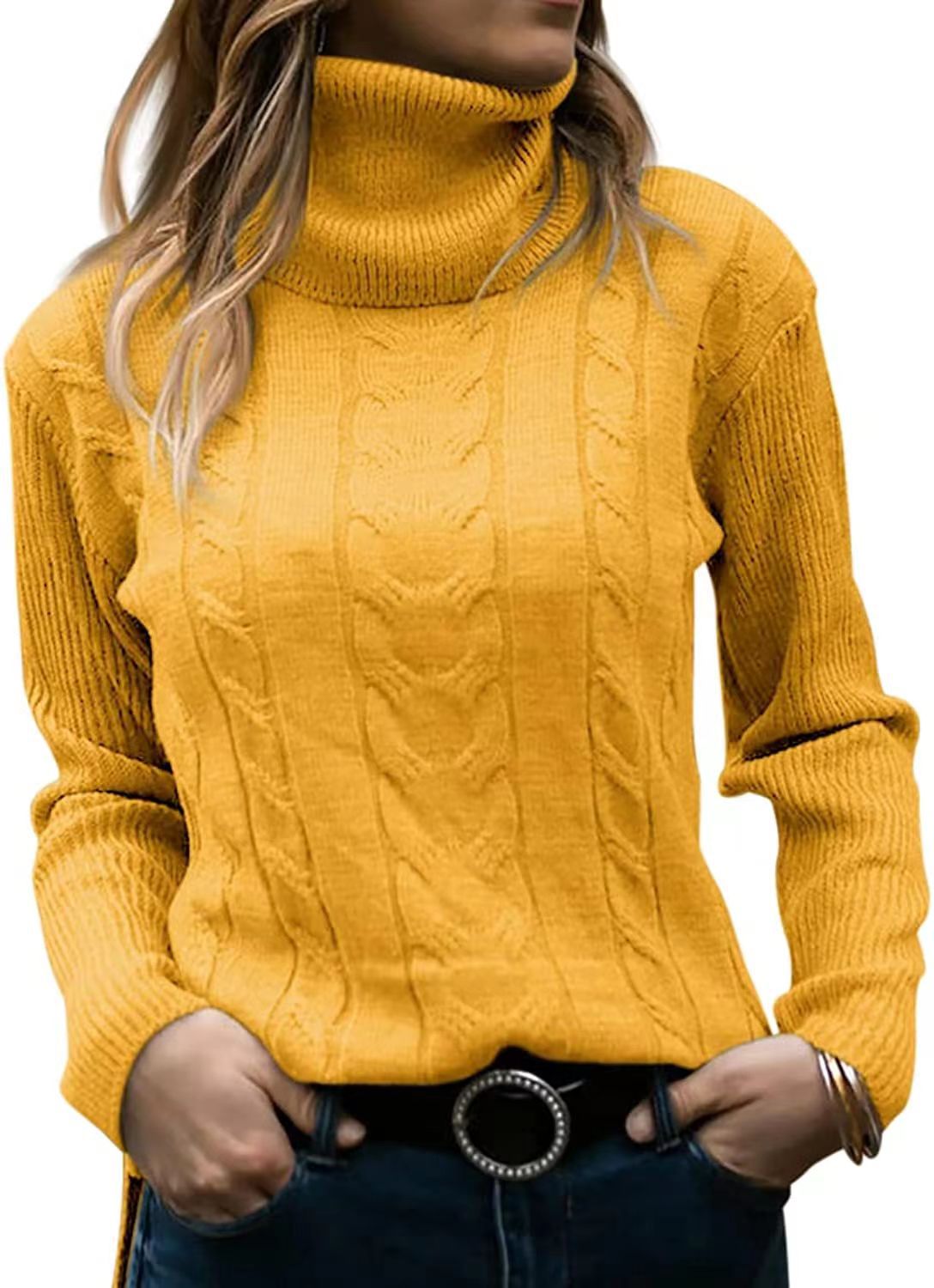 Women's Solid Color Turtleneck Retro Long Sleeve Sweaters