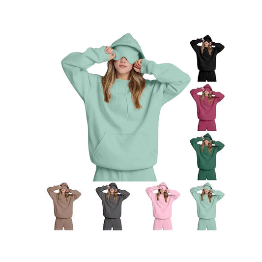 Women's Solid Color Hooded Built-in Eye Mask Pocket Sweaters