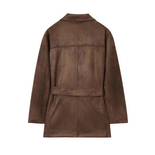 Women's Autumn With Belt Suede Effect Jackets