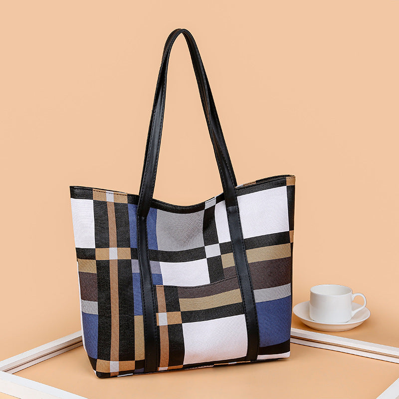 Women's Fashion Korean Large Capacity Plaid Big Shoulder Bags