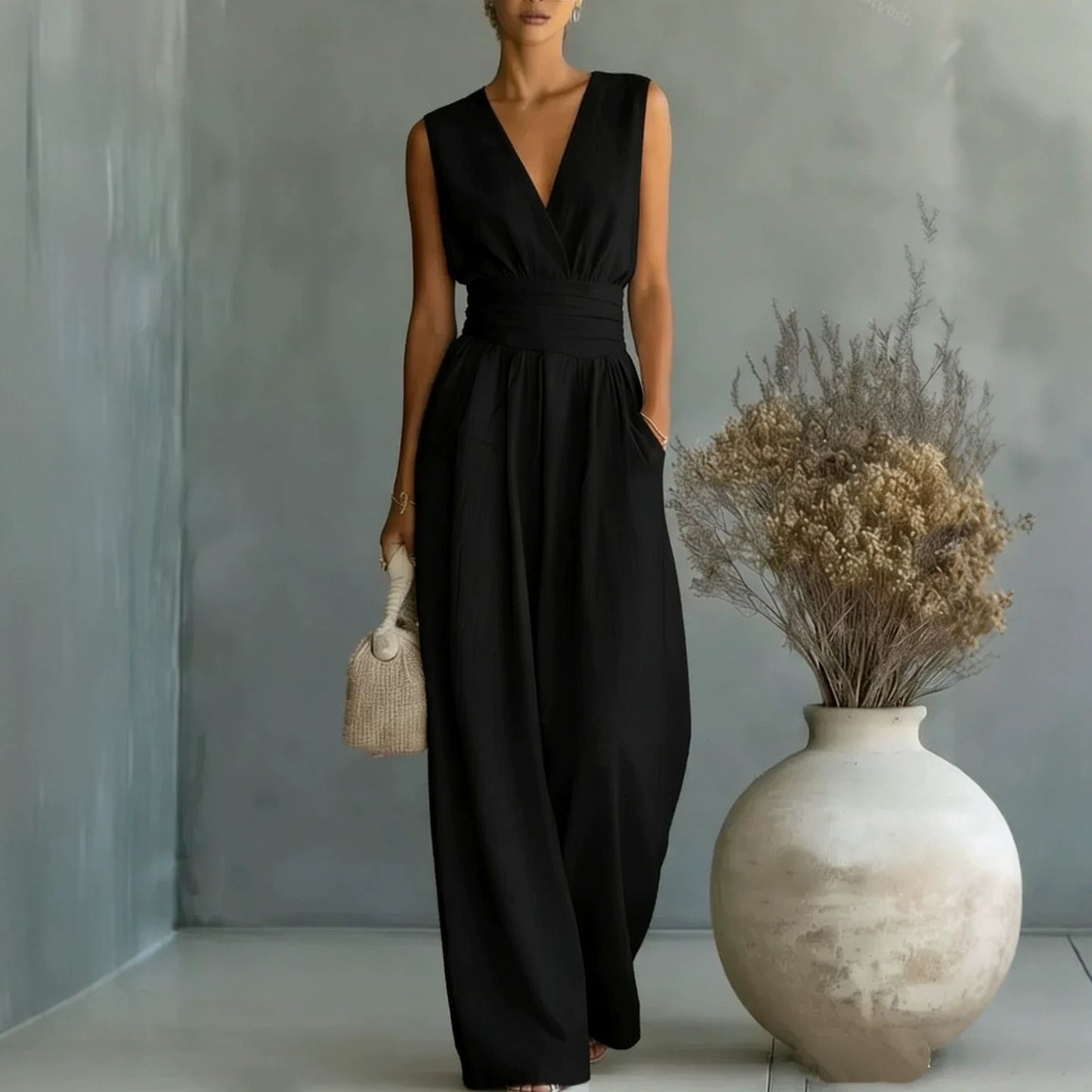 Women's Summer Elegant Graceful Sleeveless Fitted Waist Women's Jumpsuit/clothing