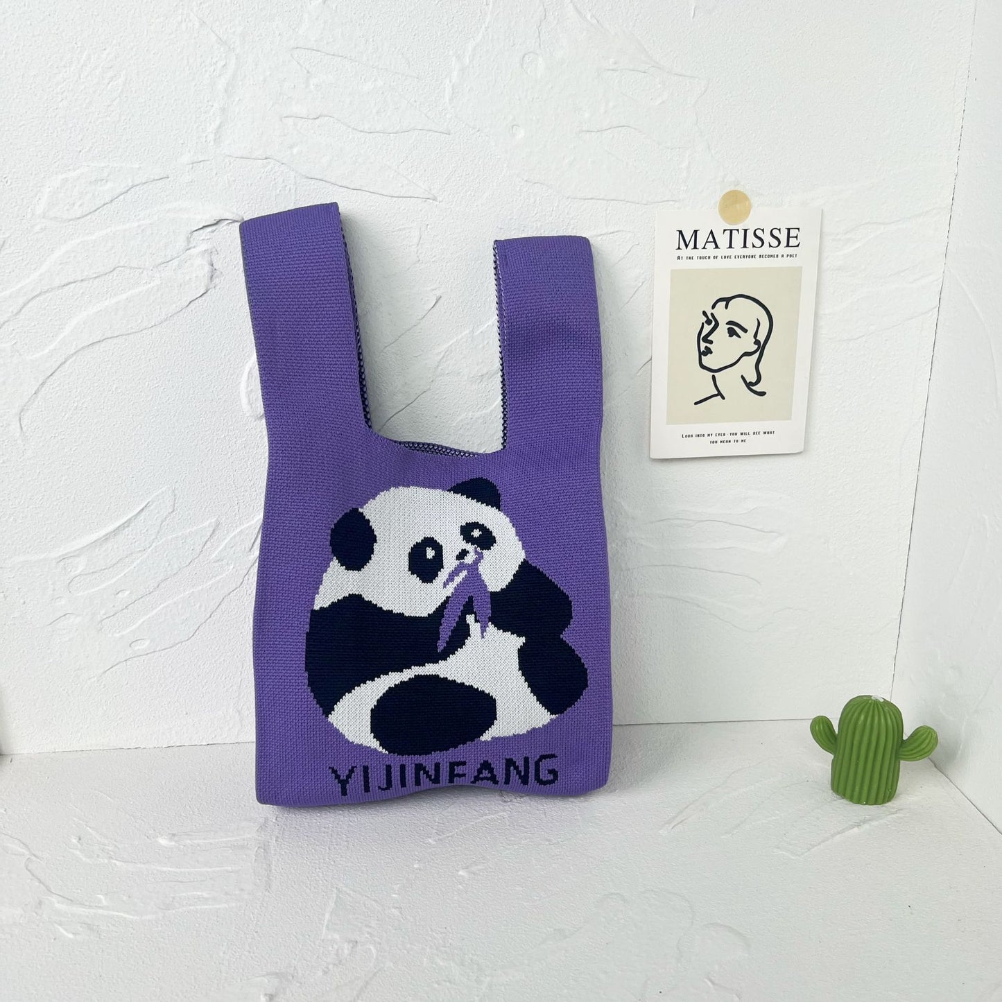 Women's High-grade Panda Knitted Polyester Knit Phone Bags