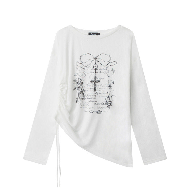 Women's Design Cross Printed Round Neck Long Sleeve Blouses