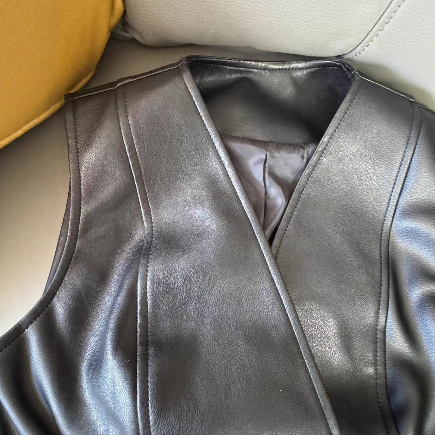Women's Black Leather Sleeveless Slim Adjustable Belt Bandage Dress Basic Vests