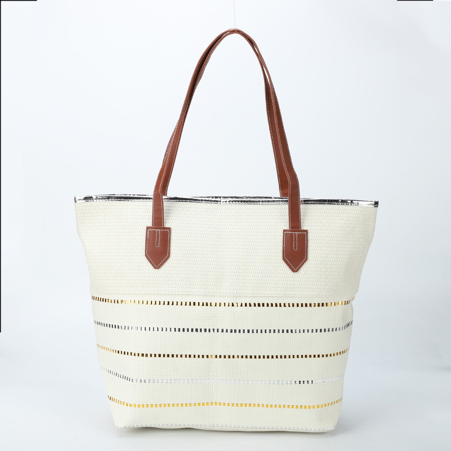 Women's Underarm Large Capacity Canvas Striped Beach Tote Bags