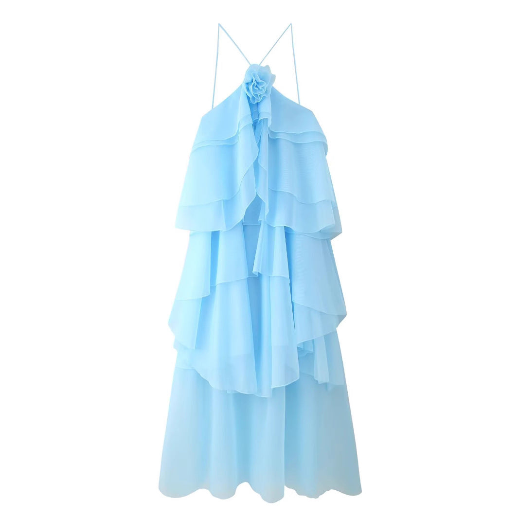 Laminated Ruffled Flower Halter Design Niche Dresses