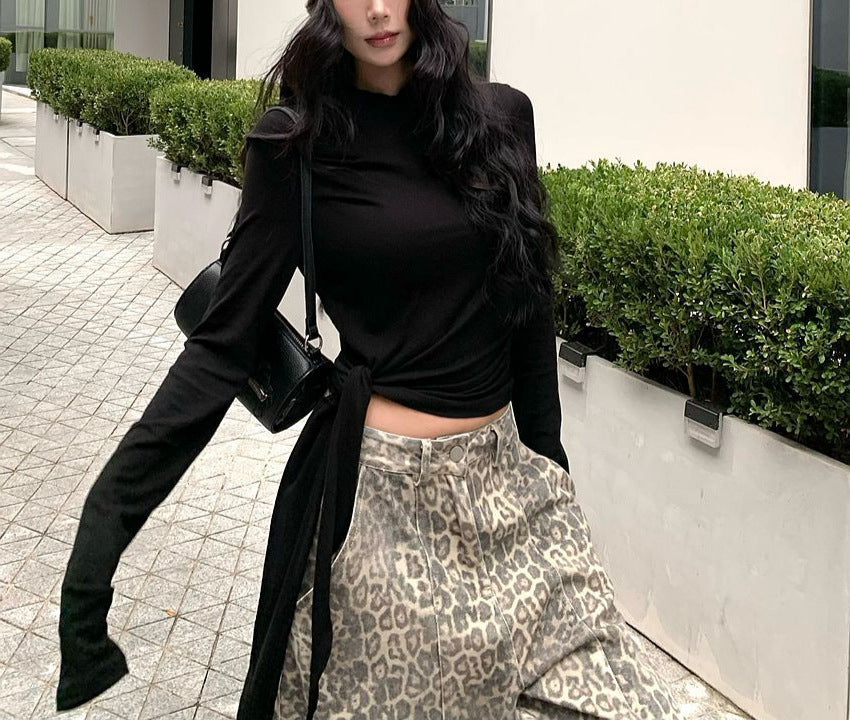 Hot Asymmetric Hooded Long-sleeved T-shirt Slimming Bottoming Blouses