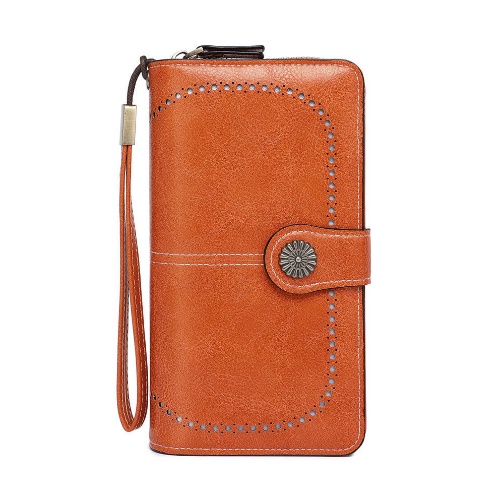 Women's Capacity Mobile Long Zipper Oil Wax Ladies Wallets