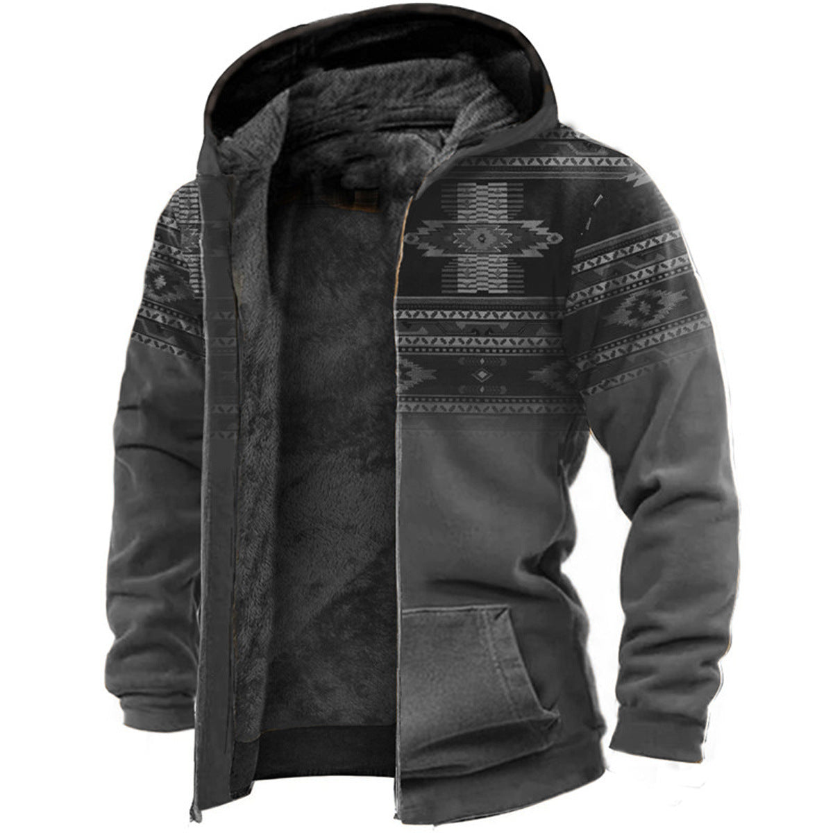 Men's Winter Hooded Printed Versatile Loose Veet Coats